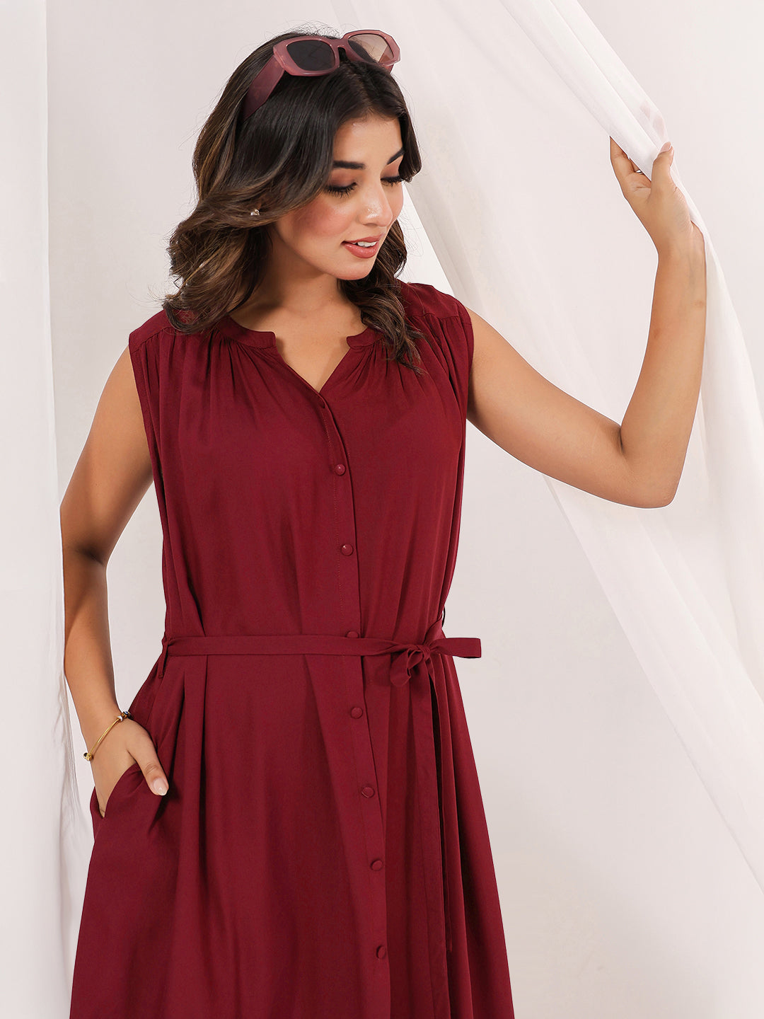 Janasya Dark Rayon Solid A-Line Dress | Swadesiicart
