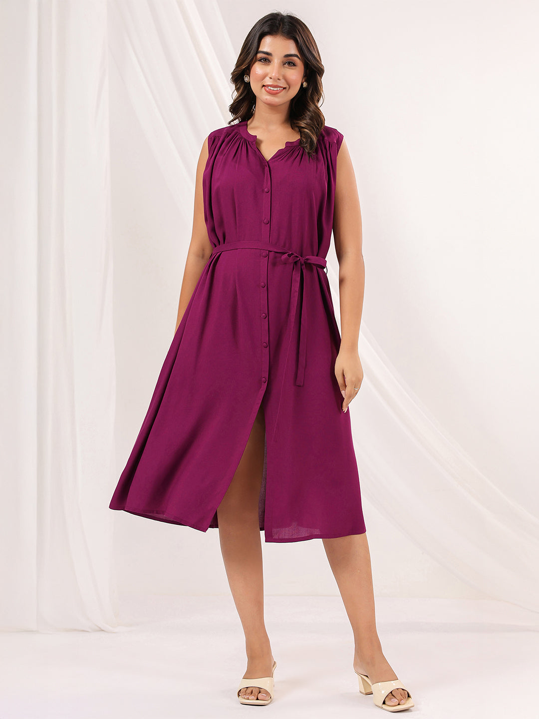 Janasya Dark Rayon Solid A-Line Dress | Swadesiicart