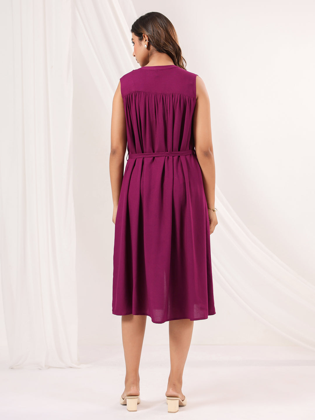 Janasya Dark Rayon Solid A-Line Dress | Swadesiicart