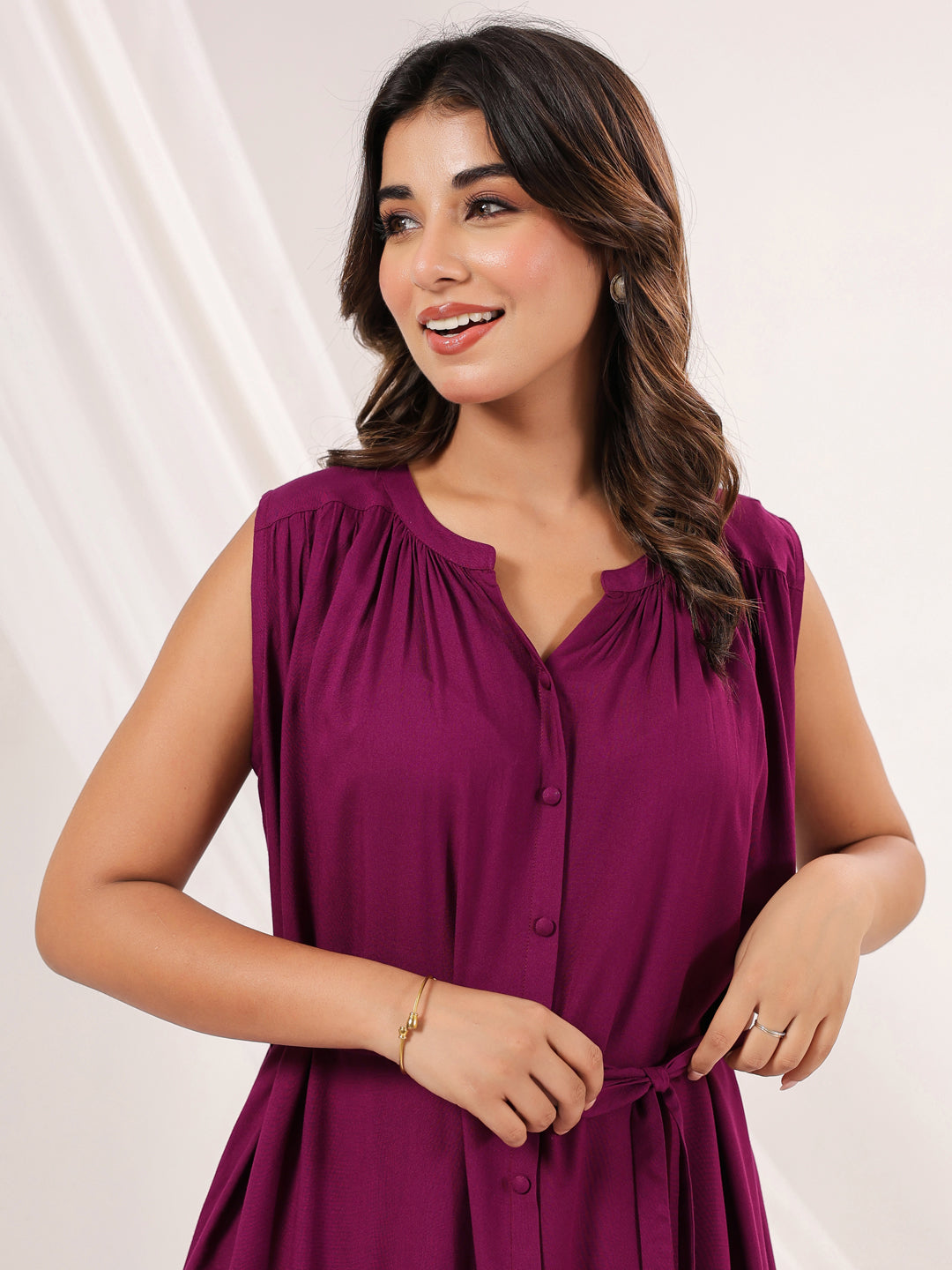 Janasya Dark Rayon Solid A-Line Dress | Swadesiicart