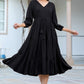 Janasya Dark Rayon Solid Tiered Dress | Swadesiicart