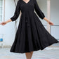 Janasya Dark Rayon Solid Tiered Dress | Swadesiicart
