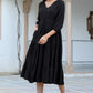 Janasya Dark Rayon Solid Tiered Dress | Swadesiicart