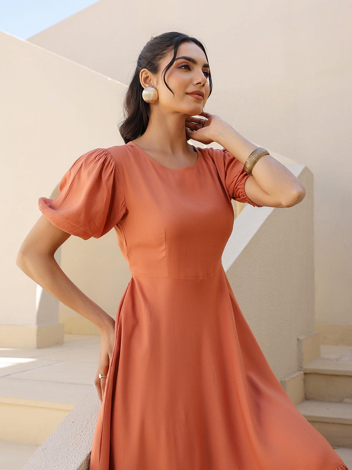 Janasya Dark Rayon Solid A-Line Dress | Swadesiicart