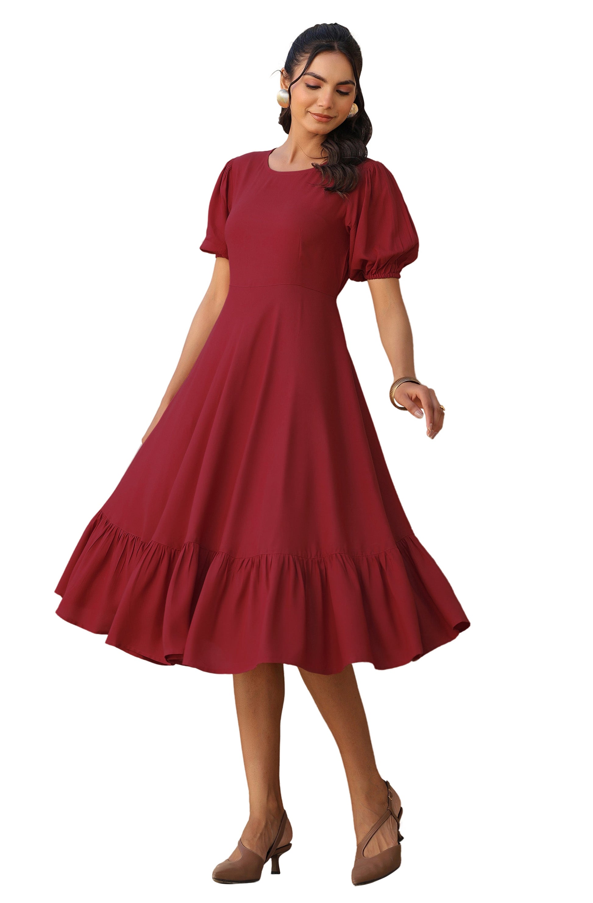 Janasya Dark Rayon Solid A-Line Dress | Swadesiicart
