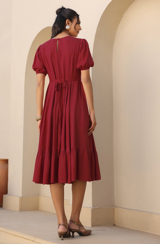 Janasya Dark Rayon Solid A-Line Dress | Swadesiicart