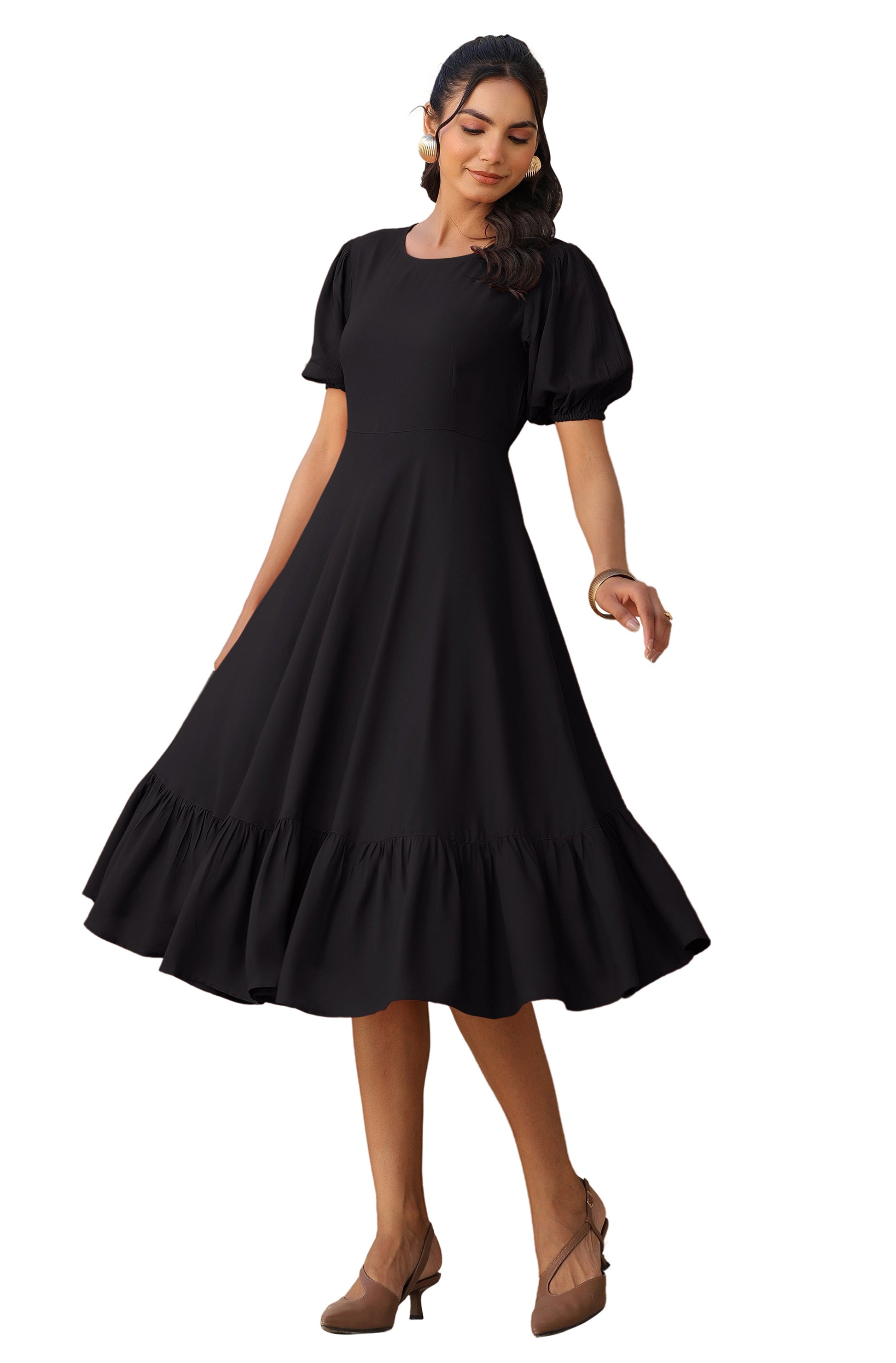 Janasya Dark Rayon Solid A-Line Dress | Swadesiicart