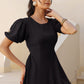 Janasya Dark Rayon Solid A-Line Dress | Swadesiicart