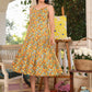 Janasya Bright Cotton Floral Tiered Dress | Swadesiicart