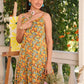 Janasya Bright Cotton Floral Tiered Dress | Swadesiicart