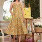 Janasya Bright Cotton Floral Tiered Dress | Swadesiicart