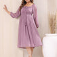 Janasya Light Dobby Chiffon Self Design Fit & Flare Dress | Swadesiicart