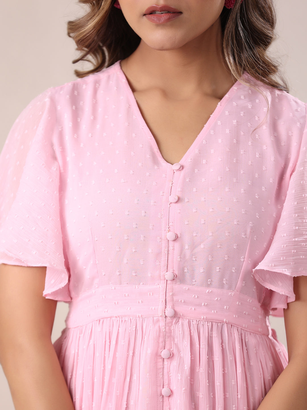 Janasya Light Dobby Chiffon Self Design A-Line Dress | Swadesiicart
