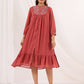 Janasya Dark Dobby Chiffon Embroidered Tiered Dress | Swadesiicart
