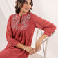 Janasya Dark Dobby Chiffon Embroidered Tiered Dress | Swadesiicart