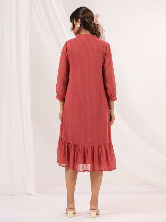 Janasya Dark Dobby Chiffon Embroidered Tiered Dress | Swadesiicart