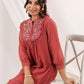 Janasya Dark Dobby Chiffon Embroidered Tiered Dress | Swadesiicart