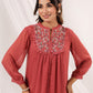 Janasya Dark Dobby Chiffon Embroidered Tiered Dress | Swadesiicart