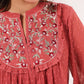 Janasya Dark Dobby Chiffon Embroidered Tiered Dress | Swadesiicart