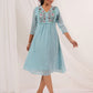 Janasya Light Dobby Chiffon Embroidered A-Line Dress | Swadesiicart