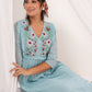 Janasya Light Dobby Chiffon Embroidered A-Line Dress | Swadesiicart