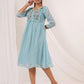Janasya Light Dobby Chiffon Embroidered A-Line Dress | Swadesiicart