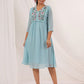 Janasya Light Dobby Chiffon Embroidered A-Line Dress | Swadesiicart