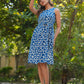 Janasya Dark Cotton Abstract A-Line Dress | Swadesiicart
