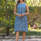 Janasya Dark Cotton Abstract A-Line Dress | Swadesiicart