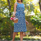 Janasya Dark Cotton Abstract A-Line Dress | Swadesiicart
