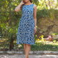 Janasya Dark Cotton Abstract A-Line Dress | Swadesiicart