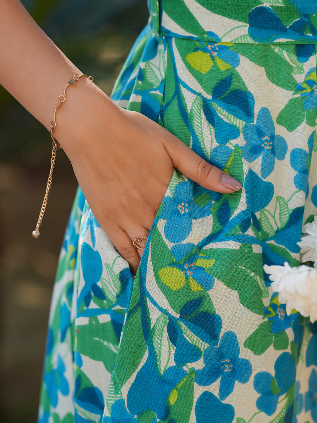 Janasya Bright Cotton Floral Fit & Flare Dress | Swadesiicart