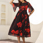 Janasya Dark Georgette Floral A-Line Dress | Swadesiicart