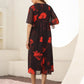 Janasya Dark Georgette Floral A-Line Dress | Swadesiicart