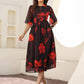 Janasya Dark Georgette Floral A-Line Dress | Swadesiicart
