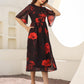 Janasya Dark Georgette Floral A-Line Dress | Swadesiicart