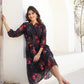 Janasya Dark Georgette Floral Tiered Dress | Swadesiicart