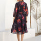 Janasya Dark Georgette Floral Tiered Dress | Swadesiicart
