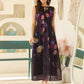 Janasya Dark Georgette Floral Gathered Dress | Swadesiicart