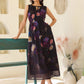 Janasya Dark Georgette Floral Gathered Dress | Swadesiicart