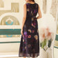 Janasya Dark Georgette Floral Gathered Dress | Swadesiicart