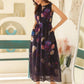 Janasya Dark Georgette Floral Gathered Dress | Swadesiicart