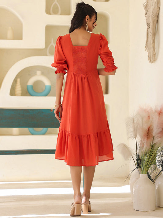 Janasya Light Cotton Solid A-Line Dress | Swadesiicart