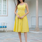 Janasya Bright Cotton Solid A-Line Dress | Swadesiicart