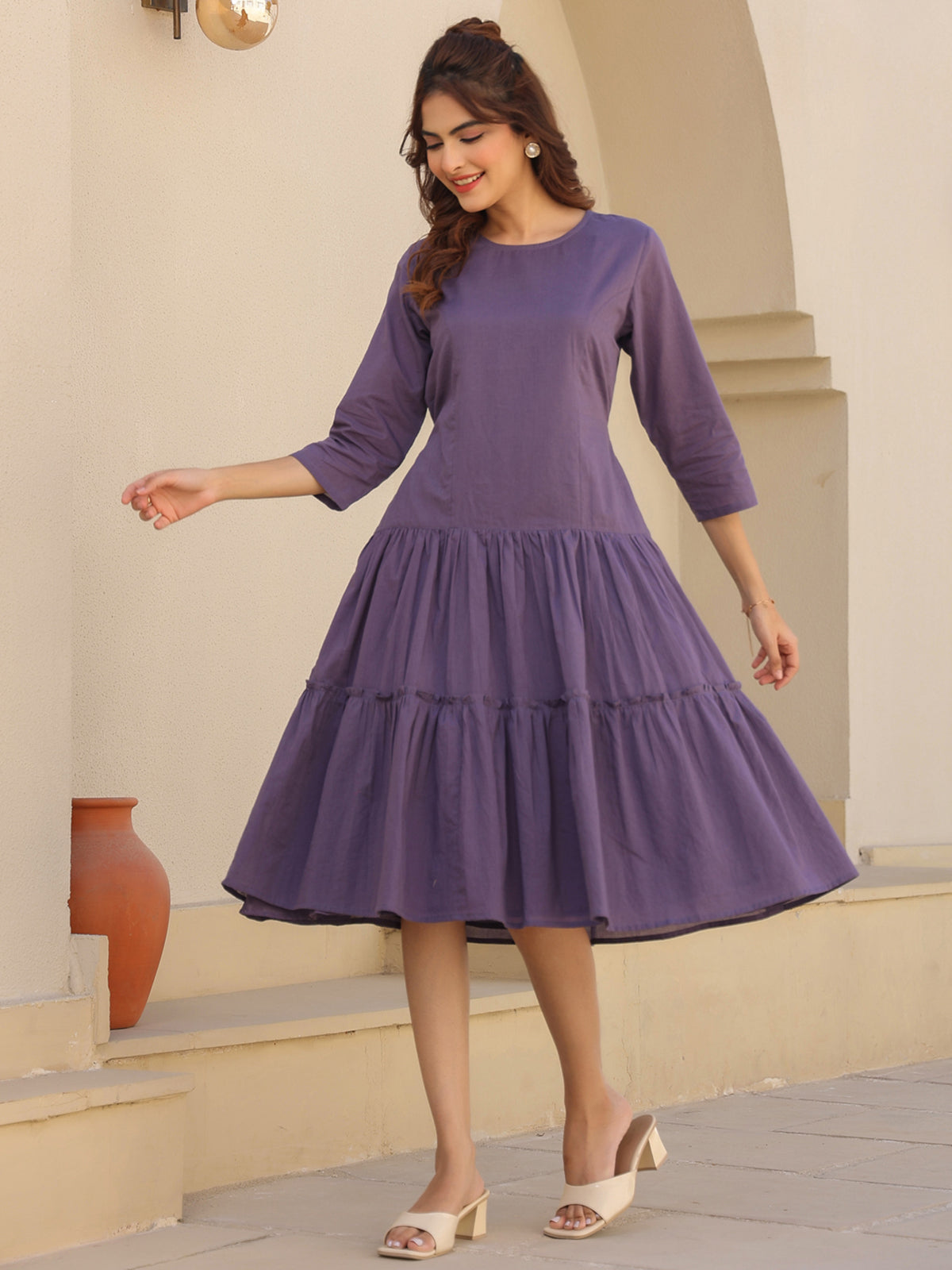 Janasya Light Cotton Solid A-Line DRESS | Swadesiicart