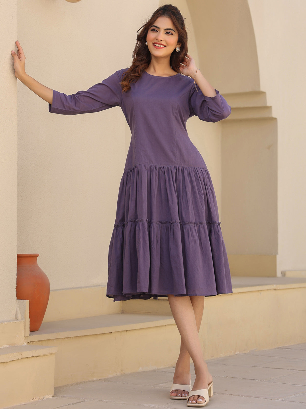Janasya Light Cotton Solid A-Line DRESS | Swadesiicart