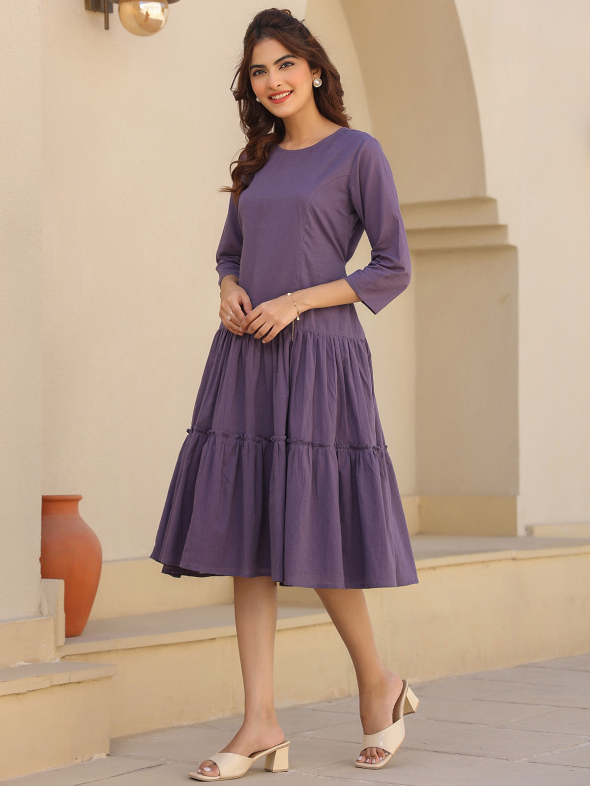 Janasya Light Cotton Solid A-Line DRESS | Swadesiicart