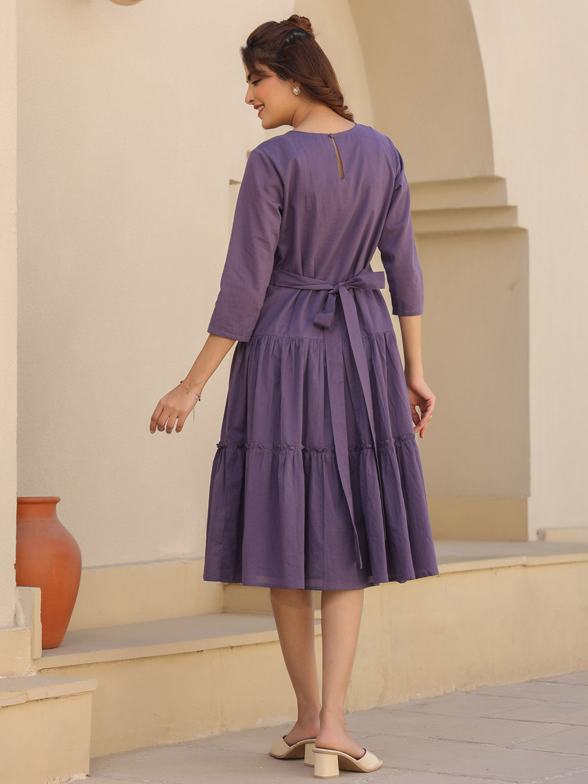 Janasya Light Cotton Solid A-Line DRESS | Swadesiicart