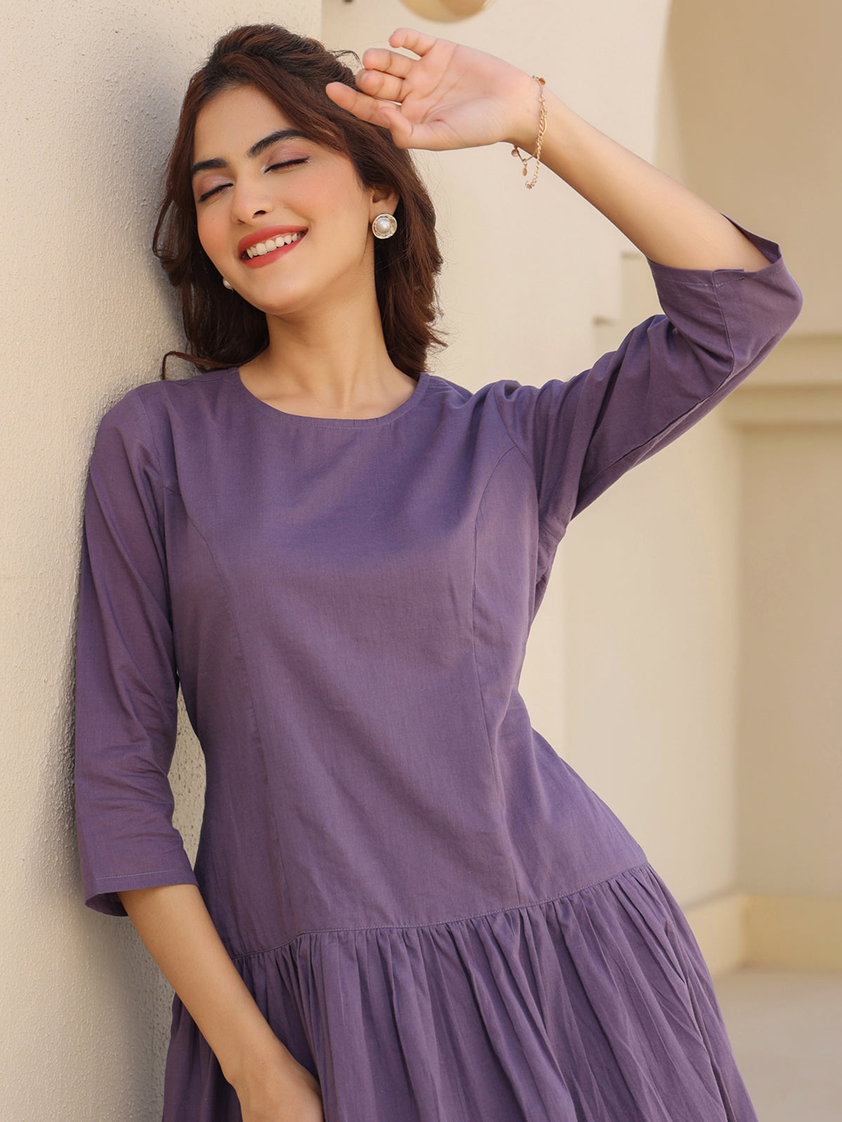 Janasya Light Cotton Solid A-Line DRESS | Swadesiicart
