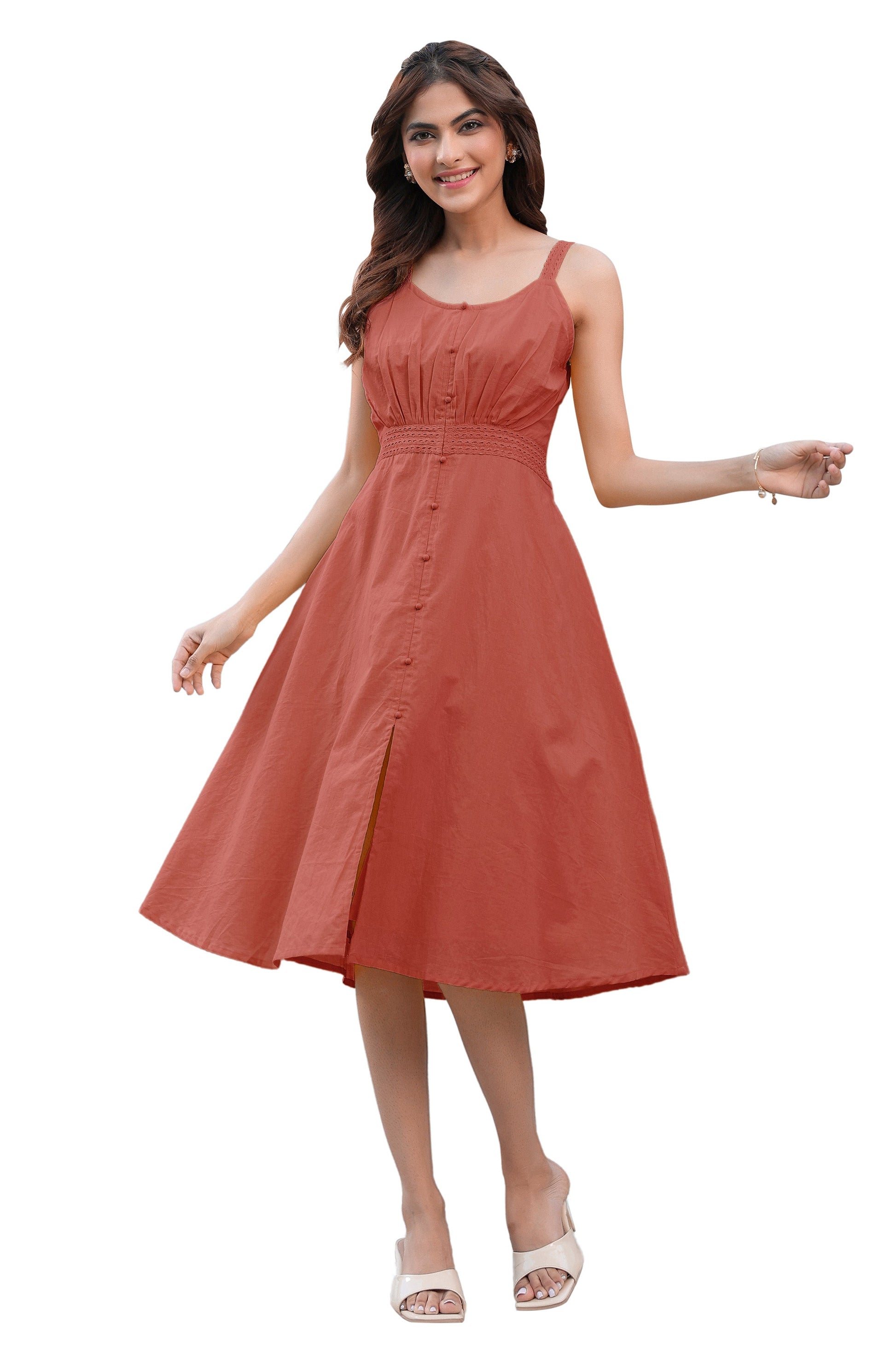 Janasya Dark Cotton Solid A-Line Dress | Swadesiicart